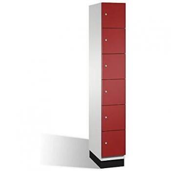 Armario de Compartimentos Bajo Llave Cambio C+P - 6 Compartimentos, Estructura de Acero, Puertas de Acero en Color Gris Claro y Rojo Rubí