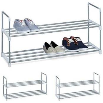 Zapatero Metálico Expandible Relaxdays, 3 Estantes con 2 Niveles para 8 Pares de Zapatos, 45 x 90 x 30 cm, Plateado