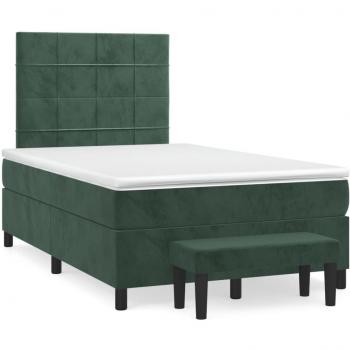 Cama Boxspring con Colchón de Terciopelo Verde Oscuro 120x190 cm