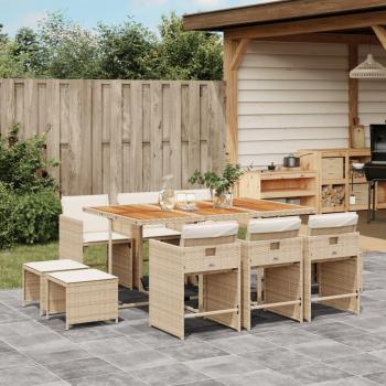 11-Piece Beige Poly Rattan Garden Dining Set with Cushions