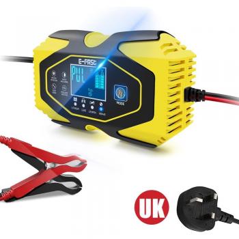 Cargador Automático de Batería para Coche 12V-24V con Pantalla Digital y Función de Reparación por Pulso para Baterías de Ácido de Plomo Húmedas y Secas