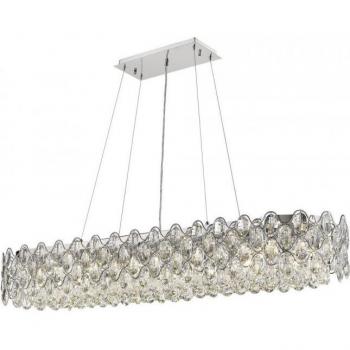 Lámpara colgante Raina Chrome de 16 bombillas, diámetro de 35 cm, diseño moderno con acabado cromado y estructura de cristal rectangular