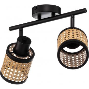 Lindby Spot Yaelle, lámpara de techo, 32 cm, 2 luces, ratán negro, casquillo E27