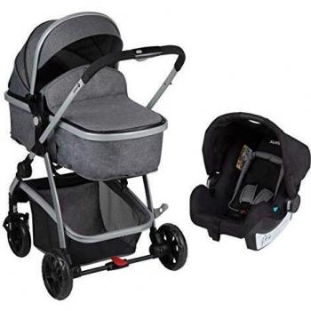 Safety 1st Hello Trio Set Carrito de bebé 3 en 1, Silla de Paseo Convertible en Capazo + Portabebé 0+, Cochecito reversible, reclinable y plegable compacto, burbuja de lluvia y cubrepié, Black Chic