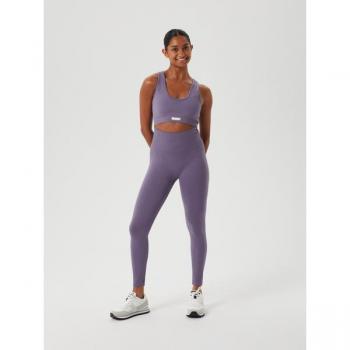 Seamless Ribbed Leggings in Purple, Size S