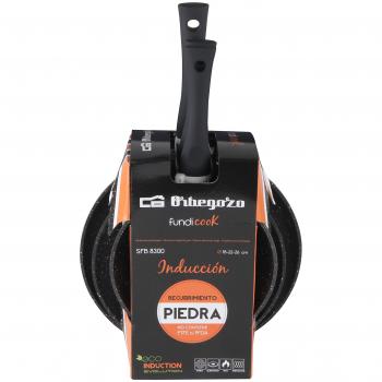 Conjunto de 3 Sartenes Orbegozo SFB8300 de Aluminio Forjado, Diámetros 18/22/26 cm con Revestimiento de Piedra Negro