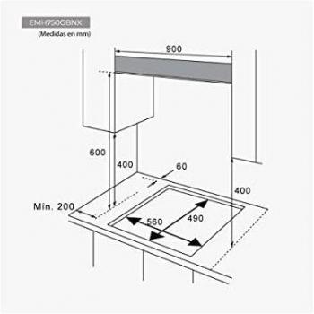 EAS ELECTRIC SMART TECHNOLOGY | EMH750GBNX | Encimera de gas 5 fuegos | Color Inox | 75 cm | Gas butano y gas natural | Autoencendido | Control mecánico | Válvula de seguridad en quemadores