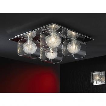 Schuller Eclipse - Plafón de Techo Cuadrado con 4 Luces de Cristal, Acabado en Cromo, Tipo de Bombilla G9
