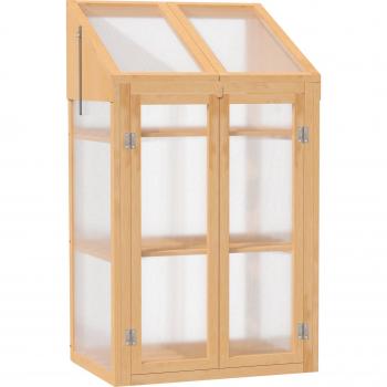 Outsunny Invernadero de Madera y Policarbonato con Techo Abatible 70x50x120cm Natural