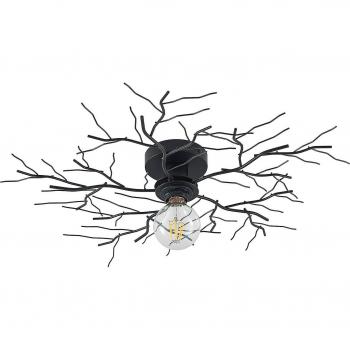 Lámpara de techo moderna Lindby Vetki, plafón decorativo negro mate, hecho de metal, 1 lámpara E27, ideal para salón y comedor