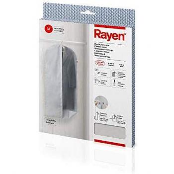 Rayen - Funda de ropa para armario. Funda de traje para percha con cremallera. Cubre vestido resistente al polvo, humedad y polillas. 60 x 135 cm. Gris Claro/Translúcido