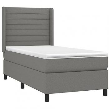 Cama box spring con colchón y luces LED, tela gris oscuro, 90x200 cm