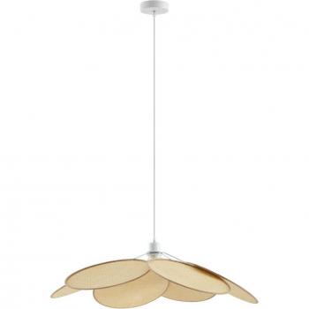 Lámpara colgante Lindby Astraia, natural/blanco, ratán, Ø 80 cm