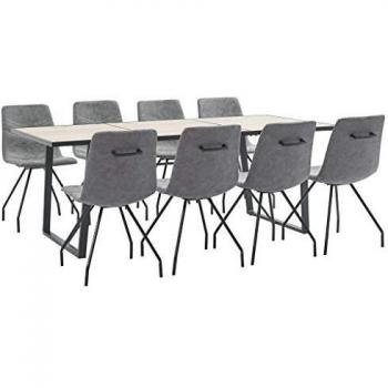 vidaXL Juego de Comedor 9 Piezas Cuero Sintético Mobiliario Hogar Decoración Casa Robusto Duradero Resistente Funcional Práctico Útil Gris Oscuro