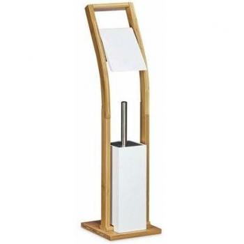 Escobillero y Portarrollos de Pie de Bambú con Soporte para Papel Higiénico, 75 x 19 x 19 cm - Relaxdays
