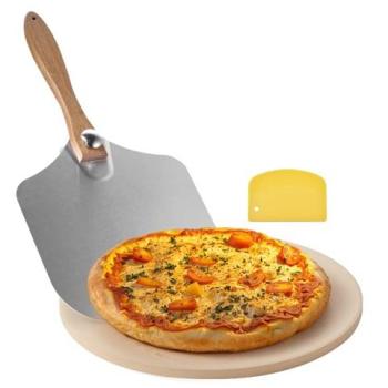 VEVOR 15 in Round Cordierite Pizza Stone with Aluminum Peel and Scraper, Heat-Resistant Baking Stone for Kitchen Oven and BBQ Grilling