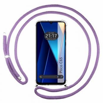 Funda Colgante Transparente con Cordón Morado para Xiaomi Poco C65
