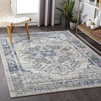 Surya MATI Vintage Oriental Area Rug, Rectangle, 160x220 cm, Low Pile, Grey/Blue/Beige
