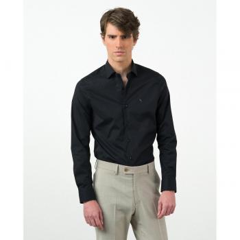 Camisa popelín extra-slim fit liso negro de hombre