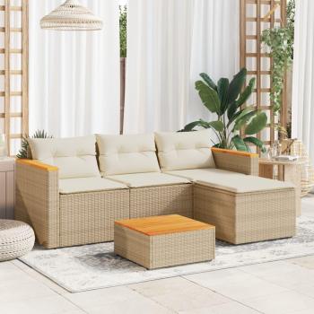 3-Piece Beige Poly Rattan Garden Sofa Set with Cushions