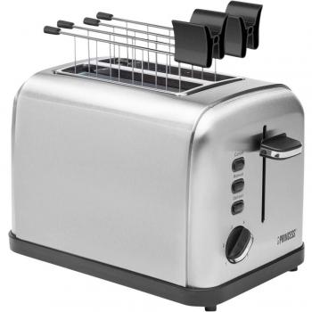 Princess 142354 - Tostadora con dos ranuras, 6 niveles de tostado, Funciones de descongelado, de calentamiento y de cancelación, Bandeja para migas extraíble, 850 W, Acero inoxidable