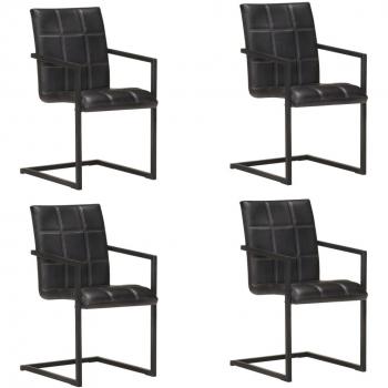 Sillas de comedor negras de 4 piezas en cuero genuino