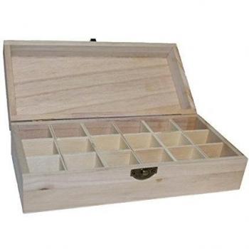 Caja de madera con 18 compartimentos 6.5 x 23 x 11 cm