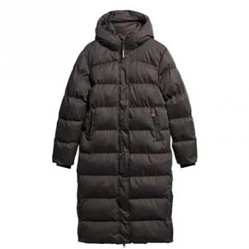 Superdry Women's Longline Microfibre Puffer Jacket Black - Size 14