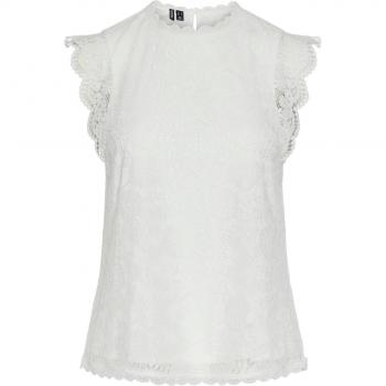 Top sin mangas de encaje con cuello alto para mujer, color blanco, talla L
