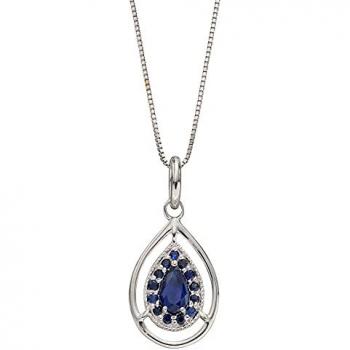 Elements Gold Cut Out Teardrop Sapphire White Gold Pendant GP2271L - 9ct White Gold, Sapphire, Female, Length 41-46cm