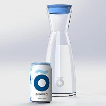 Jarra de Agua de Cristal 1L con Tapa Azul y Filtro para Grifo - Pack CrystalDrink (Capacidad de Filtrado 300 Litros)