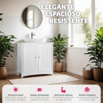 Mueble bajo lavabo Jasper, 62 x 30 x 60 cm, 2 amplios compartimentos, Mueble de baño con 2 puertas batientes, Baño organizado, Ideal para baños grandes y pequeños, Tablero aglomerado