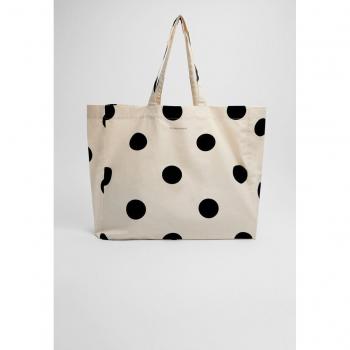 Ecru Polka Dot Fabric Tote Bag OS