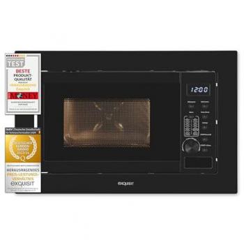 Microondas Integrado Exquisit EMW20-DG-020, 20 litros, Grill 1000W, Plato Giratorio 27.5 cm, Negro