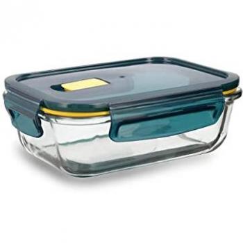 Recipiente Rectangular Hermético de Vidrio QUID ASTRAL 18x13x6CM - 64CL Azul con Tapa, 4 cierres herméticos, 100% hermético, válvula, reciclable,