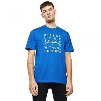 Diesel Sleek Blue Crew Neck Cotton Tee - L, T-Shirts, male, Blue, Size: L Blue Crew Neck T-Shirt with Distinctive Print
