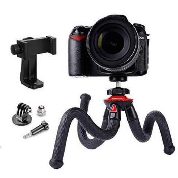 Trípode, Lammcou Tripode para el Movil Cámara Flexible Tripode con Tornillo 1/4'' para Canon Nikon Cámara + Adaptador Tripode para Movil iPhone + Adaptador GoPro para Hero 8 7 MAX+ Osmo Action Tripod
