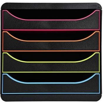 Exacompta 3101928D - Módulo individual para documentos A4 + con 4 cajones, ultra-rígido y con stop de seguridad - 347x278x267 mm - Black Office Negro/arlequín/negro