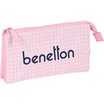 Estuche Escolar Triple Benetton Vichy de Safta, 22 x 12 x 3 cm