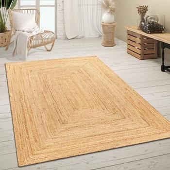 Alfombra Salón Boho Chic Hecha a Mano de Fibras Naturales Yute con Dibujo Geométrico, Tamaño: 200x290 cm, Color: Naturaleza 6