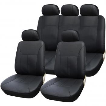 WOLTU Juego de Fundas para Asientos de Coche, Cubre Asiento Universal, Cuero de Imitación Negro AS7290