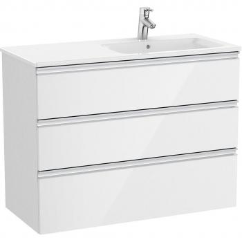 Mueble de baño Roca The Gap con 3 cajones y lavabo a la derecha, color blanco brillo