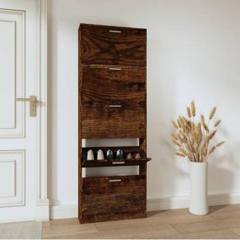 Zapatero de Madera VidaXL 5 Compartimentos Almacenaje Color Marrón Roble, Blanco, Roble Ahumado 59x17x169 cm