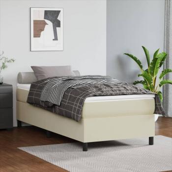 Cama de sol en crema 90x190 cm - Estructura de cama box spring cuero sintético crema 90x190 cm