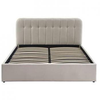 Cama con caja de almacenamiento de terciopelo beige arena 160x200 cm con somier incluido