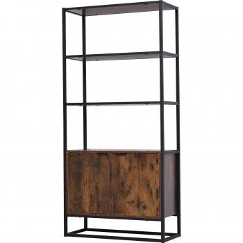 HOMCOM Librería Multifuncional con 3 Estantes Abiertos y 1 Armario de Doble Puerta Base Elevada Estantería de Almacenaje Diseño Rústico 76x33x