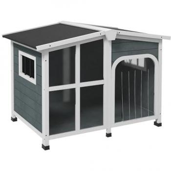 Caseta para perros Pawhut de madera para perros pequeños con techo abatible frontal de acrílico, puerta con cortina y fondo extraíble, dimensiones 101x66,5x70,5 cm
