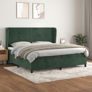 Cama box spring suave con colchón de terciopelo verde oscuro 200x200 cm