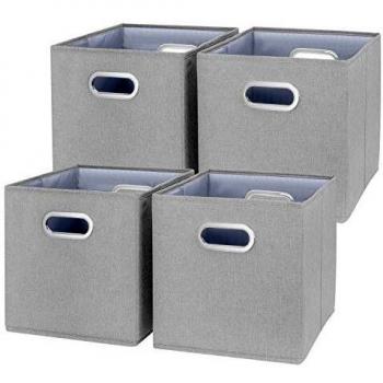 TYEERS 4 Paquetes Cubos de Almacenamiento Plegables con Doble Asa, Cestas de Almacenamiento de Tela de Catiónico Lavable, Cajas Organizadores de Almacenaje para Juguetes, Ropa y Libros, etc. - Gris