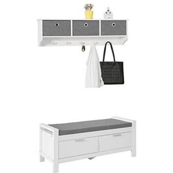 Mueble Recibidor Zapatero con Perchero Gris y Blanco FSR74-W+FRG282-W SoBuy